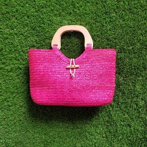 Hot Pink Wheat Staw Handbag